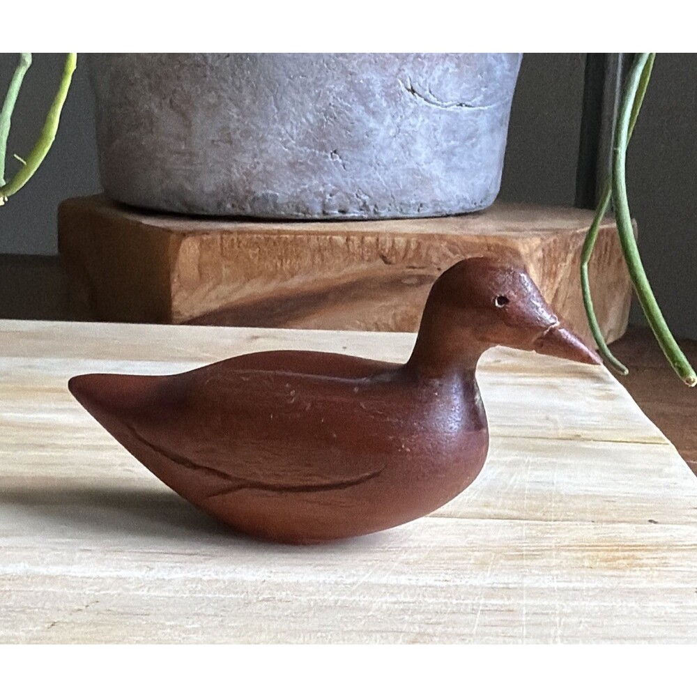 Hand Carved Wooden Duck Figurine Collectible, Brown, Approx. 4 Inches - Picture 2 of 12